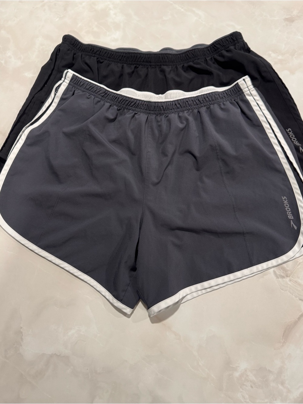 Brooks set of 2 Black and Dark Gray Athletic Running Shorts with White Trim
